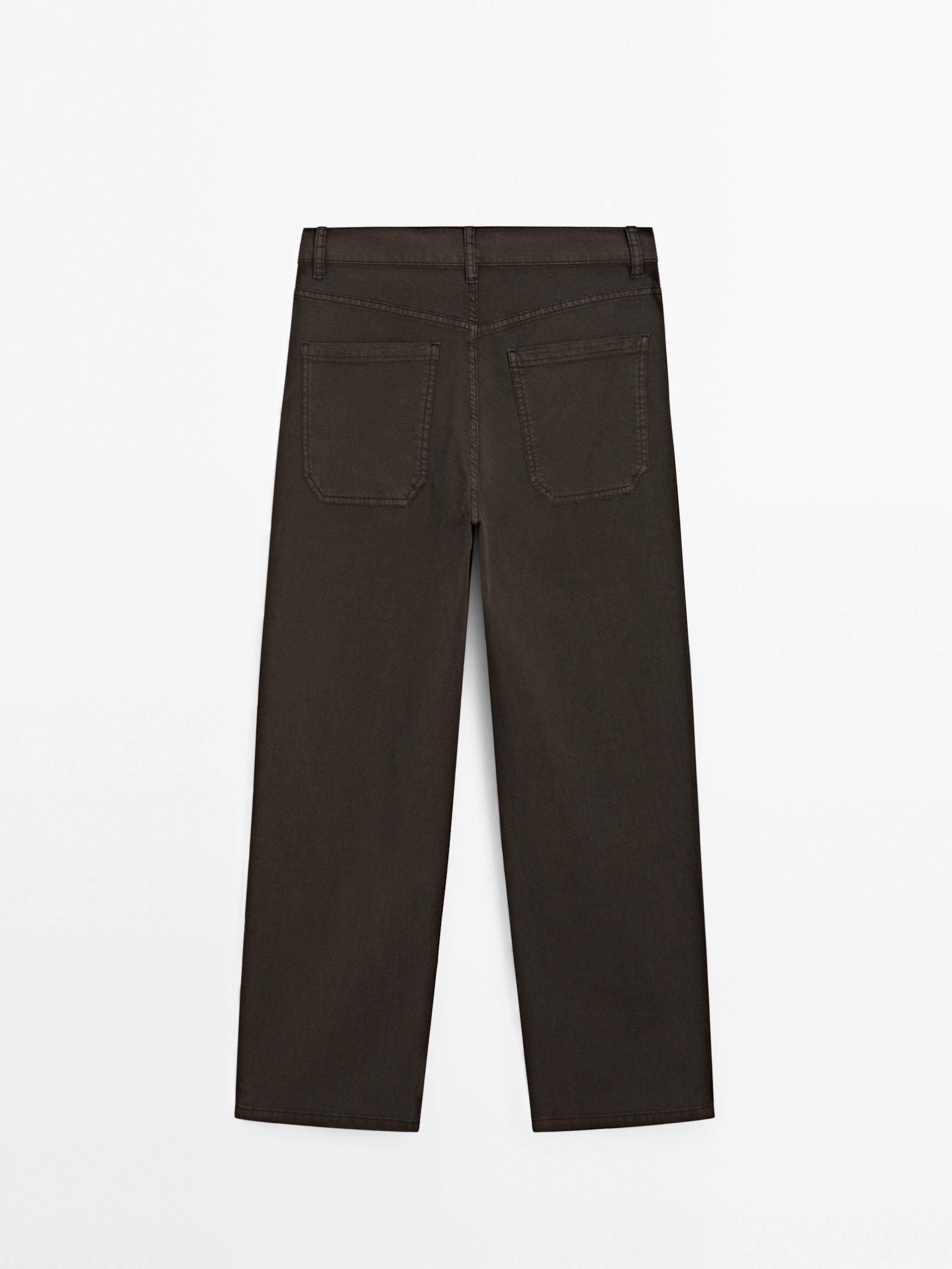Cotton blend straight-leg cropped trousers